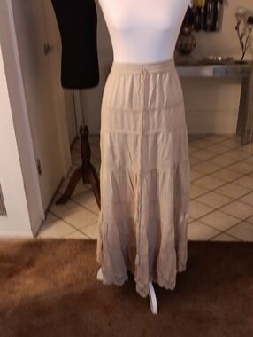 Tiered Maxi Skirt with Elastic Waist in Taupe